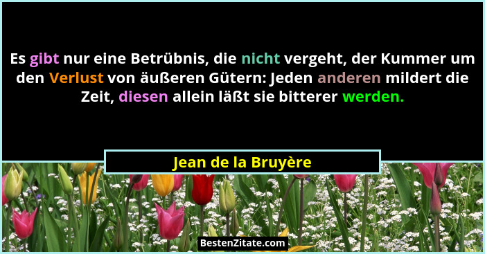 Es gibt nur eine Betrübnis, die nicht vergeht, der Kummer um den Verlust von äußeren Gütern: Jeden anderen mildert die Zeit, dies... - Jean de la Bruyère