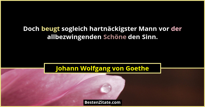Doch beugt sogleich hartnäckigster Mann vor der allbezwingenden Schöne den Sinn.... - Johann Wolfgang von Goethe