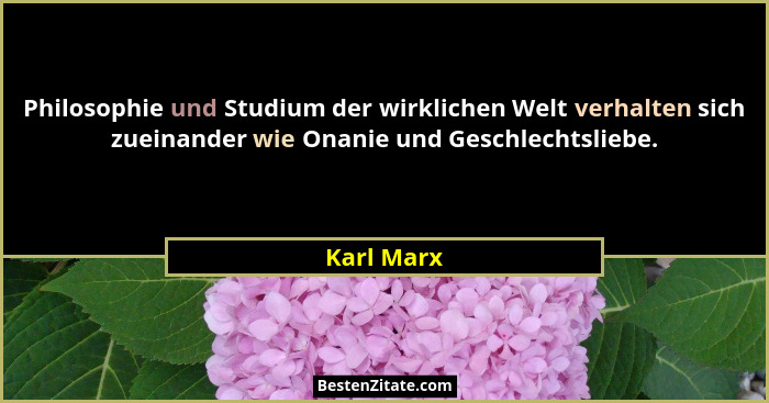 Philosophie und Studium der wirklichen Welt verhalten sich zueinander wie Onanie und Geschlechtsliebe.... - Karl Marx