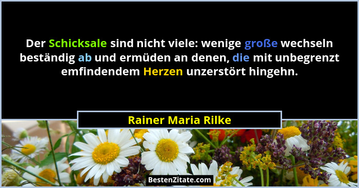 Der Schicksale sind nicht viele: wenige große wechseln beständig ab und ermüden an denen, die mit unbegrenzt emfindendem Herzen u... - Rainer Maria Rilke