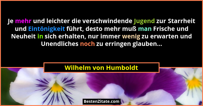 Je mehr und leichter die verschwindende Jugend zur Starrheit und Eintönigkeit führt, desto mehr muß man Frische und Neuheit in... - Wilhelm von Humboldt