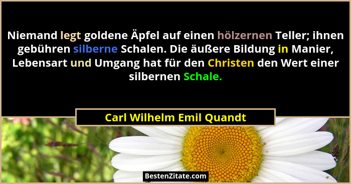 Niemand legt goldene Äpfel auf einen hölzernen Teller; ihnen gebühren silberne Schalen. Die äußere Bildung in Manier, Leben... - Carl Wilhelm Emil Quandt