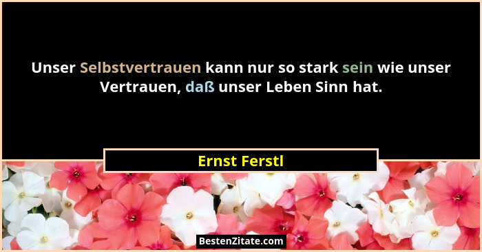 Unser Selbstvertrauen kann nur so stark sein wie unser Vertrauen, daß unser Leben Sinn hat.... - Ernst Ferstl