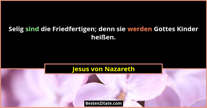 Selig sind die Friedfertigen; denn sie werden Gottes Kinder heißen.... - Jesus von Nazareth