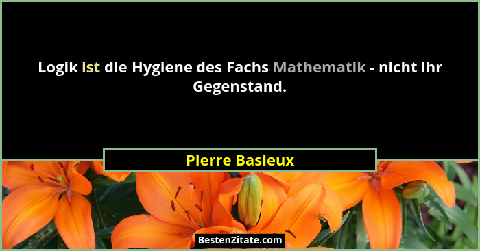 Logik ist die Hygiene des Fachs Mathematik - nicht ihr Gegenstand.... - Pierre Basieux