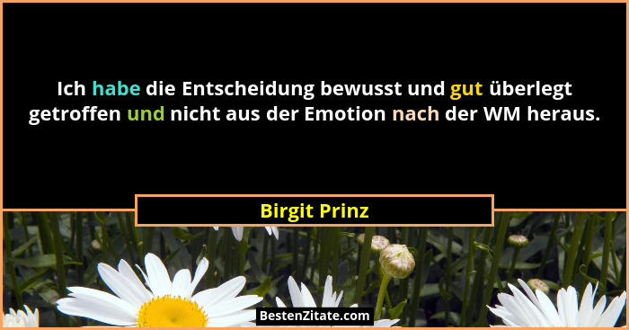 Ich habe die Entscheidung bewusst und gut überlegt getroffen und nicht aus der Emotion nach der WM heraus.... - Birgit Prinz