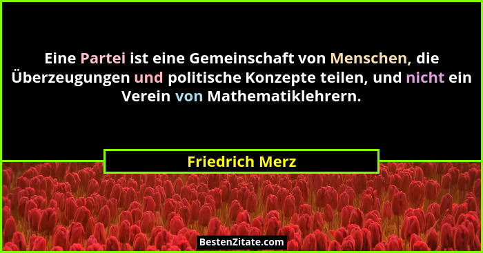Eine Partei ist eine Gemeinschaft von Menschen, die Überzeugungen und politische Konzepte teilen, und nicht ein Verein von Mathematik... - Friedrich Merz