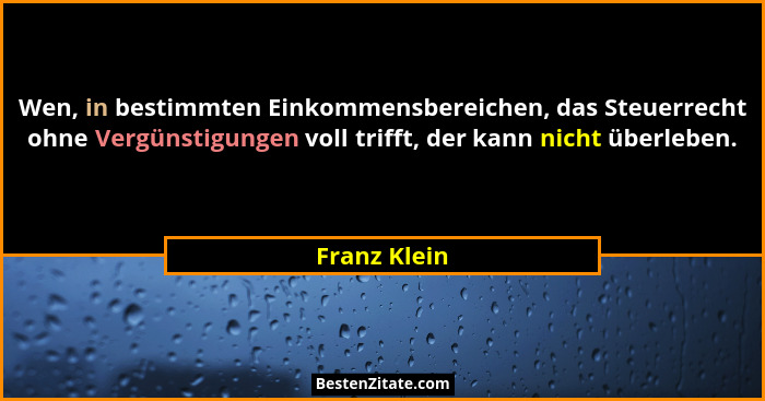 Wen, in bestimmten Einkommensbereichen, das Steuerrecht ohne Vergünstigungen voll trifft, der kann nicht überleben.... - Franz Klein