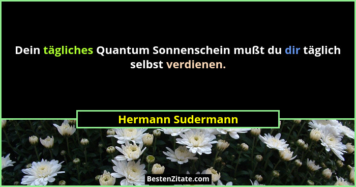 Dein tägliches Quantum Sonnenschein mußt du dir täglich selbst verdienen.... - Hermann Sudermann