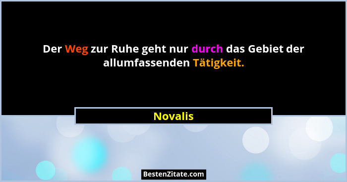 Der Weg zur Ruhe geht nur durch das Gebiet der allumfassenden Tätigkeit.... - Novalis