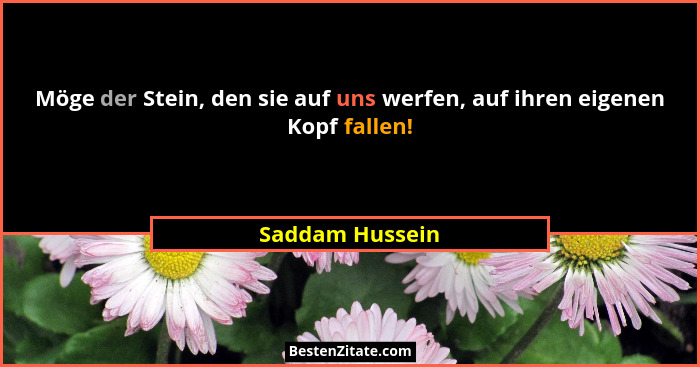 Möge der Stein, den sie auf uns werfen, auf ihren eigenen Kopf fallen!... - Saddam Hussein