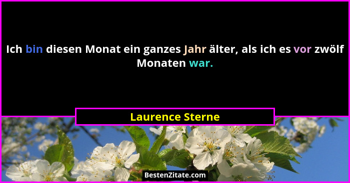 Ich bin diesen Monat ein ganzes Jahr älter, als ich es vor zwölf Monaten war.... - Laurence Sterne