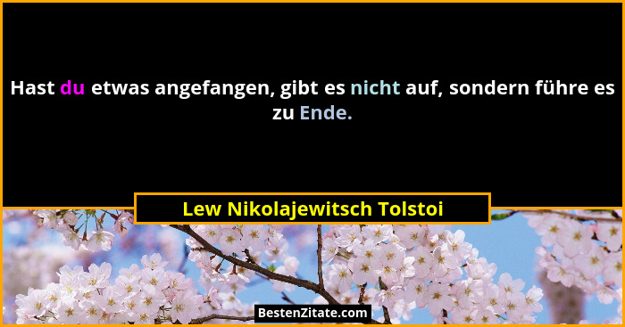Hast du etwas angefangen, gibt es nicht auf, sondern führe es zu Ende.... - Lew Nikolajewitsch Tolstoi