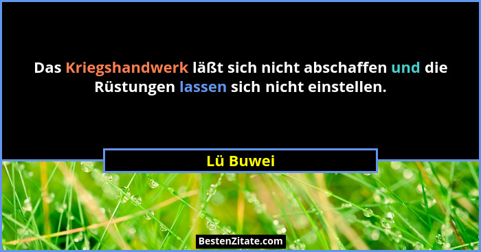 Das Kriegshandwerk läßt sich nicht abschaffen und die Rüstungen lassen sich nicht einstellen.... - Lü Buwei