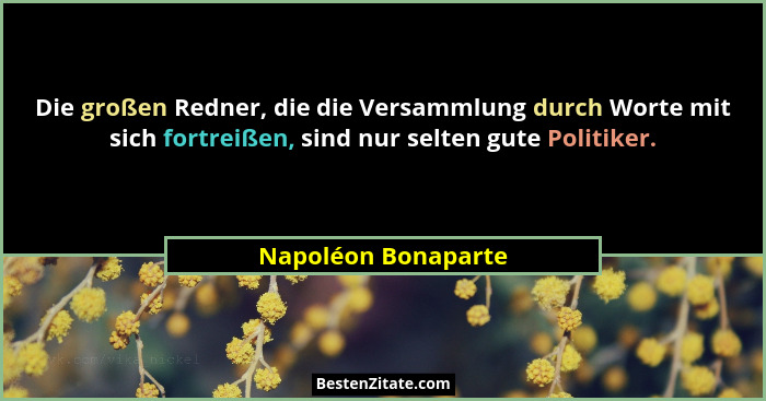 Die großen Redner, die die Versammlung durch Worte mit sich fortreißen, sind nur selten gute Politiker.... - Napoléon Bonaparte