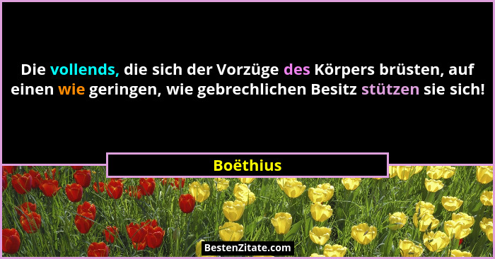 Die vollends, die sich der Vorzüge des Körpers brüsten, auf einen wie geringen, wie gebrechlichen Besitz stützen sie sich!... - Boëthius