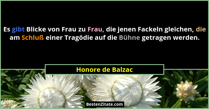Es gibt Blicke von Frau zu Frau, die jenen Fackeln gleichen, die am Schluß einer Tragödie auf die Bühne getragen werden.... - Honore de Balzac