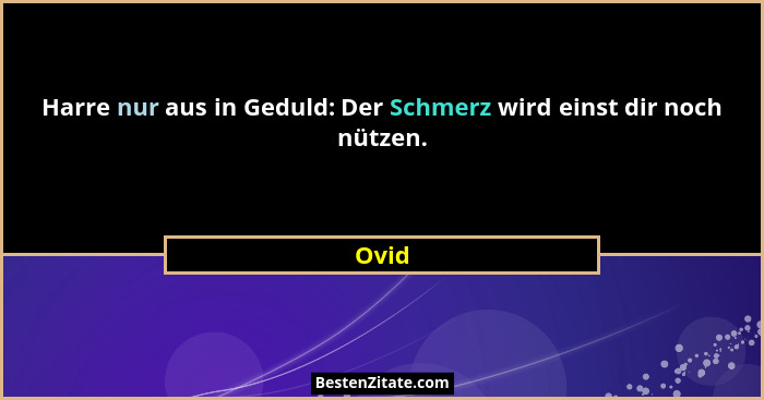 Harre nur aus in Geduld: Der Schmerz wird einst dir noch nützen.... - Ovid
