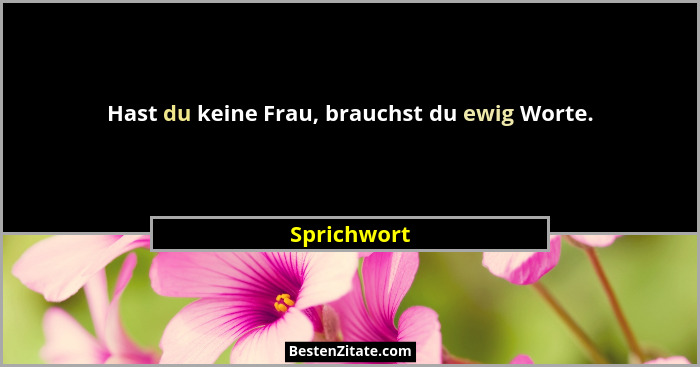 Hast du keine Frau, brauchst du ewig Worte.... - Sprichwort