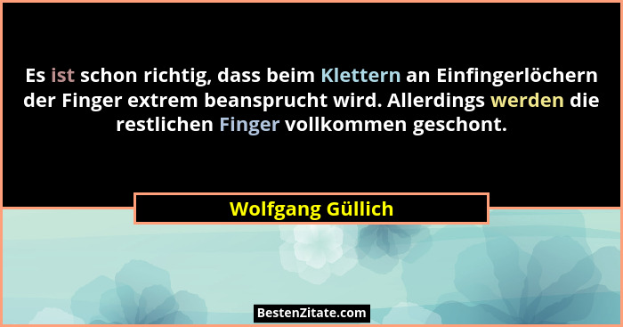 Es ist schon richtig, dass beim Klettern an Einfingerlöchern der Finger extrem beansprucht wird. Allerdings werden die restlichen F... - Wolfgang Güllich