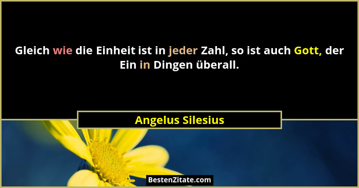Gleich wie die Einheit ist in jeder Zahl, so ist auch Gott, der Ein in Dingen überall.... - Angelus Silesius
