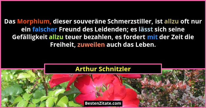Das Morphium, dieser souveräne Schmerzstiller, ist allzu oft nur ein falscher Freund des Leidenden; es lässt sich seine Gefälligke... - Arthur Schnitzler