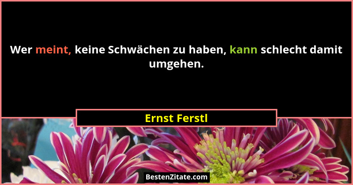 Wer meint, keine Schwächen zu haben, kann schlecht damit umgehen.... - Ernst Ferstl
