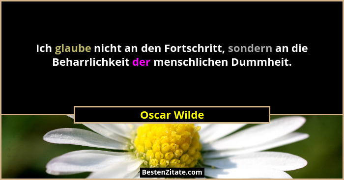 Ich glaube nicht an den Fortschritt, sondern an die Beharrlichkeit der menschlichen Dummheit.... - Oscar Wilde