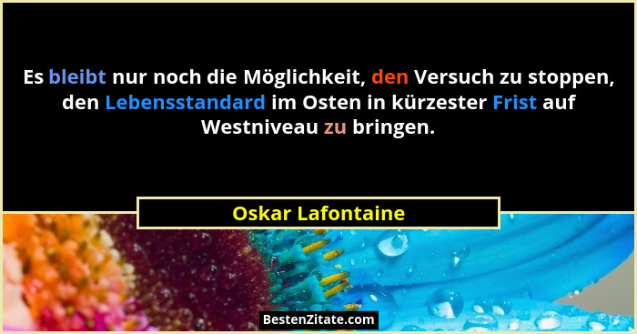Es bleibt nur noch die Möglichkeit, den Versuch zu stoppen, den Lebensstandard im Osten in kürzester Frist auf Westniveau zu bringe... - Oskar Lafontaine