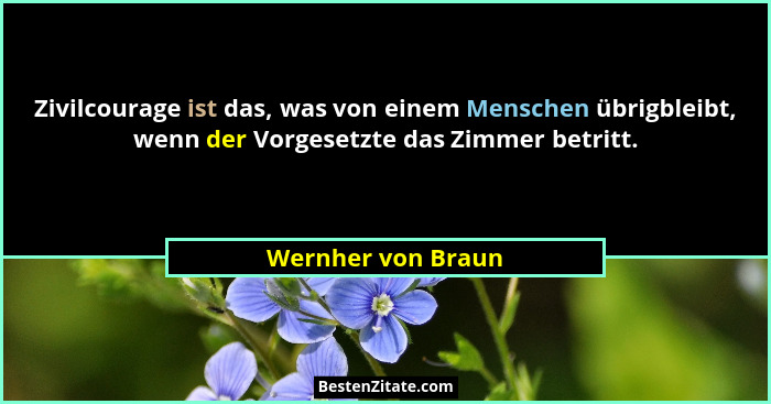 Zivilcourage ist das, was von einem Menschen übrigbleibt, wenn der Vorgesetzte das Zimmer betritt.... - Wernher von Braun