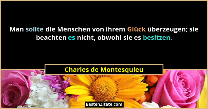Man sollte die Menschen von ihrem Glück überzeugen; sie beachten es nicht, obwohl sie es besitzen.... - Charles de Montesquieu