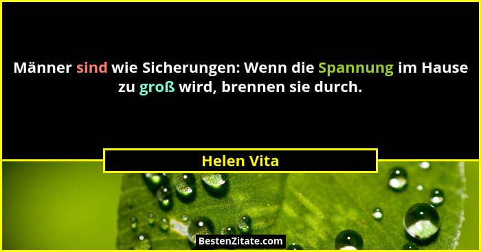 Männer sind wie Sicherungen: Wenn die Spannung im Hause zu groß wird, brennen sie durch.... - Helen Vita