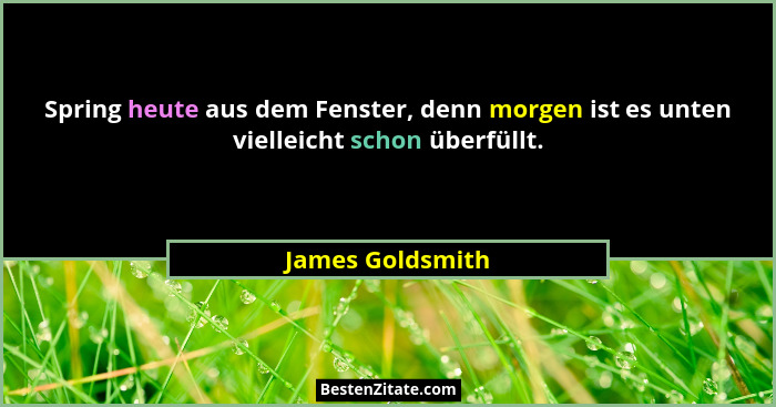 Spring heute aus dem Fenster, denn morgen ist es unten vielleicht schon überfüllt.... - James Goldsmith
