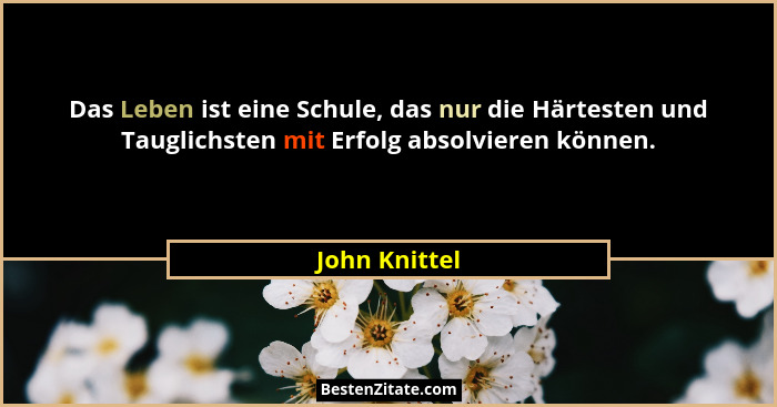 Das Leben ist eine Schule, das nur die Härtesten und Tauglichsten mit Erfolg absolvieren können.... - John Knittel