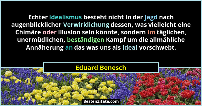 Echter Idealismus besteht nicht in der Jagd nach augenblicklicher Verwirklichung dessen, was vielleicht eine Chimäre oder Illusion se... - Eduard Benesch