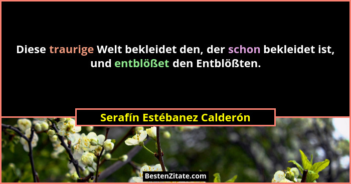 Diese traurige Welt bekleidet den, der schon bekleidet ist, und entblößet den Entblößten.... - Serafín Estébanez Calderón