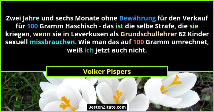 Zwei Jahre und sechs Monate ohne Bewährung für den Verkauf für 100 Gramm Haschisch - das ist die selbe Strafe, die sie kriegen, wenn... - Volker Pispers