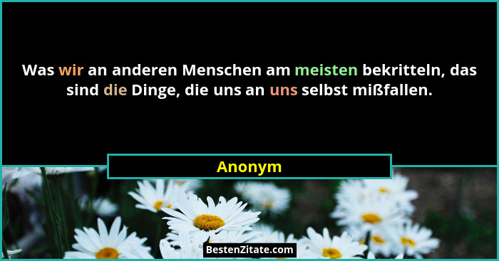 Was wir an anderen Menschen am meisten bekritteln, das sind die Dinge, die uns an uns selbst mißfallen.... - Anonym