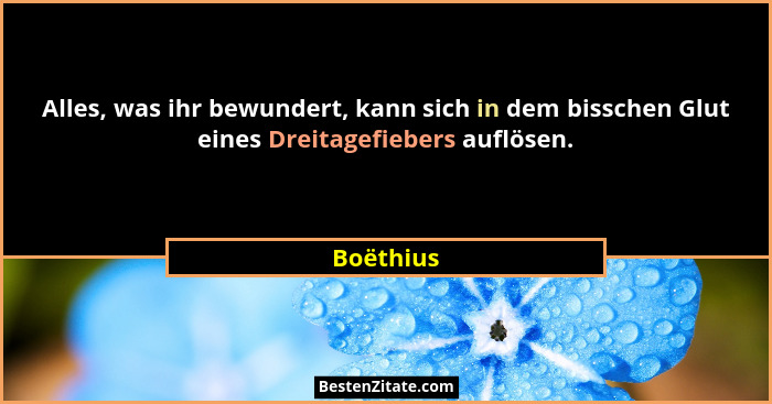 Alles, was ihr bewundert, kann sich in dem bisschen Glut eines Dreitagefiebers auflösen.... - Boëthius