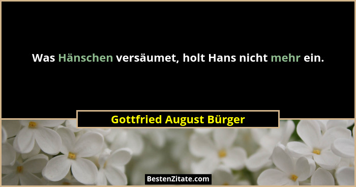 Was Hänschen versäumet, holt Hans nicht mehr ein.... - Gottfried August Bürger