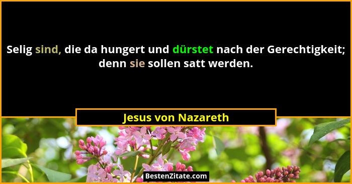 Selig sind, die da hungert und dürstet nach der Gerechtigkeit; denn sie sollen satt werden.... - Jesus von Nazareth