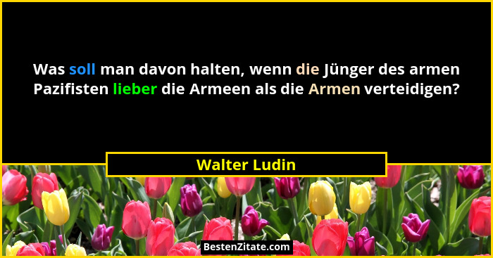 Was soll man davon halten, wenn die Jünger des armen Pazifisten lieber die Armeen als die Armen verteidigen?... - Walter Ludin