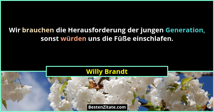 Wir brauchen die Herausforderung der jungen Generation, sonst würden uns die Füße einschlafen.... - Willy Brandt