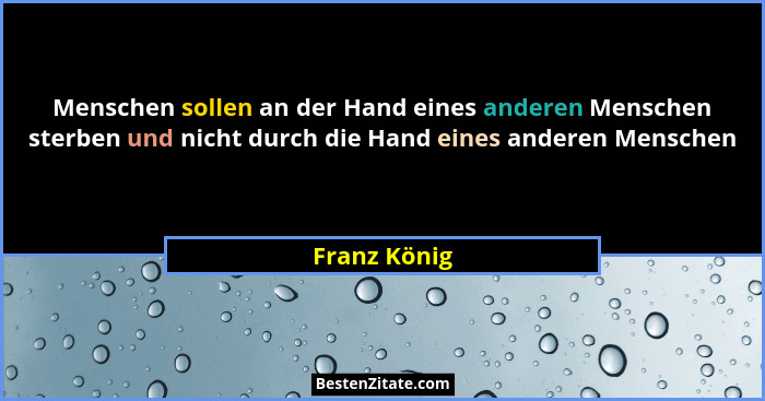 Menschen sollen an der Hand eines anderen Menschen sterben und nicht durch die Hand eines anderen Menschen... - Franz König