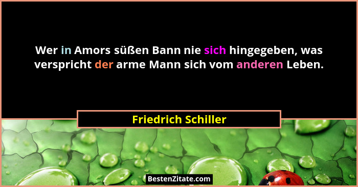 Wer in Amors süßen Bann nie sich hingegeben, was verspricht der arme Mann sich vom anderen Leben.... - Friedrich Schiller
