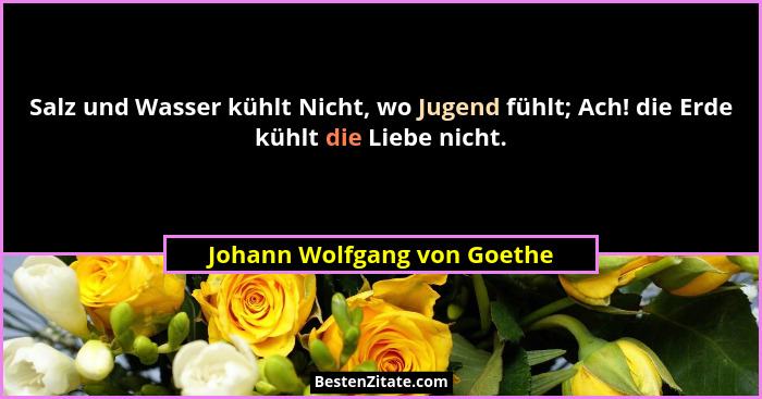 Salz und Wasser kühlt Nicht, wo Jugend fühlt; Ach! die Erde kühlt die Liebe nicht.... - Johann Wolfgang von Goethe