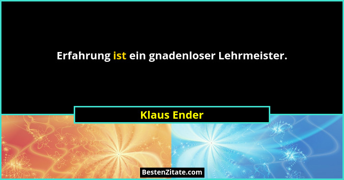 Erfahrung ist ein gnadenloser Lehrmeister.... - Klaus Ender