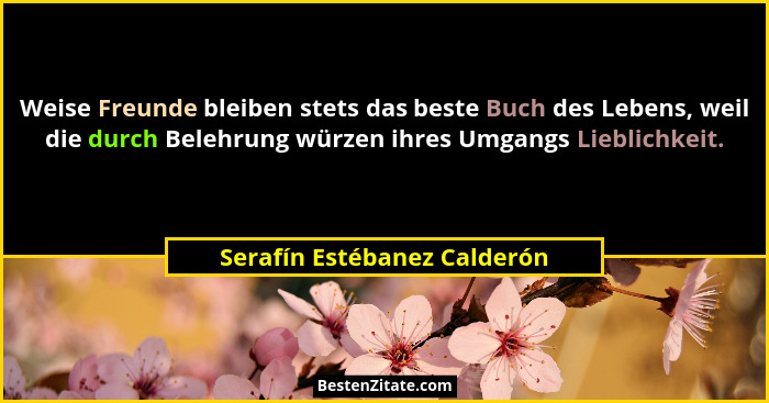 Weise Freunde bleiben stets das beste Buch des Lebens, weil die durch Belehrung würzen ihres Umgangs Lieblichkeit.... - Serafín Estébanez Calderón