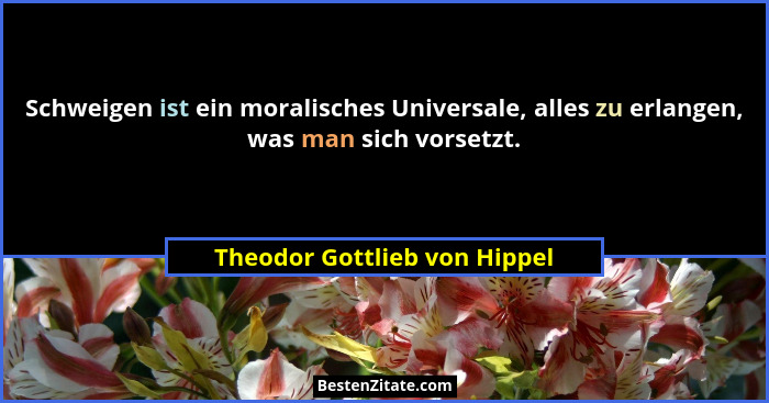 Schweigen ist ein moralisches Universale, alles zu erlangen, was man sich vorsetzt.... - Theodor Gottlieb von Hippel