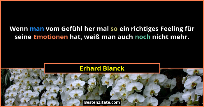 Wenn man vom Gefühl her mal so ein richtiges Feeling für seine Emotionen hat, weiß man auch noch nicht mehr.... - Erhard Blanck
